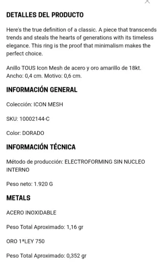 Anillo Tous Icon Mesh