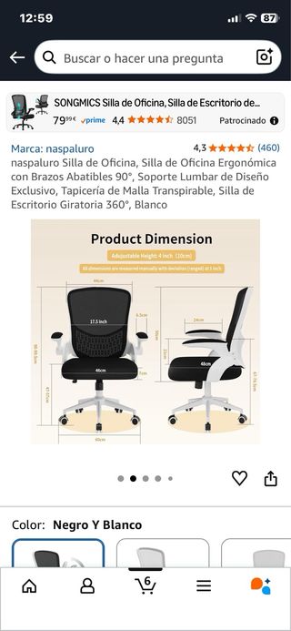 Silla ergonómica estudio con soporte lumbar
