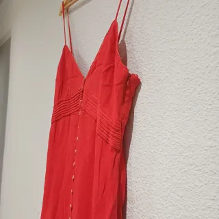 Vestido Zara Rojo Midi Botones