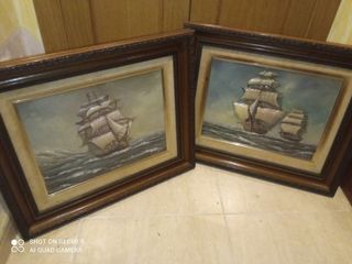 Pareja Cuadros Barcos L. López Relieve