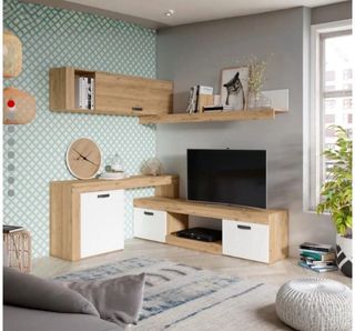 Mueble Salón TV Madera y Blanco