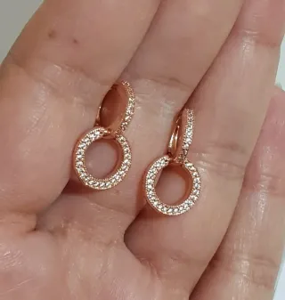 Pendientes Aro Pandora Baño Oro Rosa Circonitas