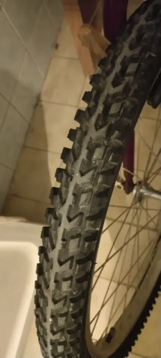 Bicicleta de montaña blanca y morada