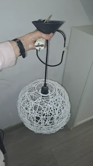 Lámpara colgante mimbre blanca