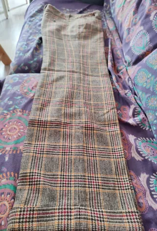 Pantalón Palazzo Estilo Príncipe de Gales Forrado