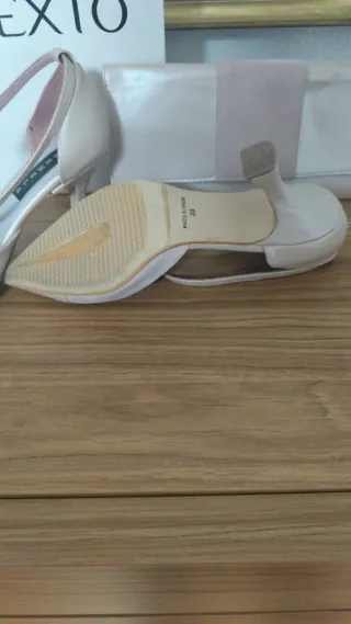 Tacones y cartera fiesta piel TEXTO beige/rosa