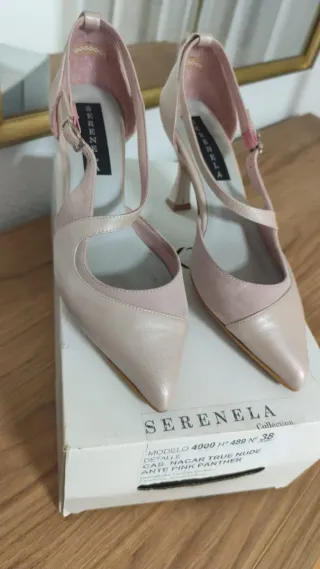 Tacones y cartera fiesta piel TEXTO beige/rosa