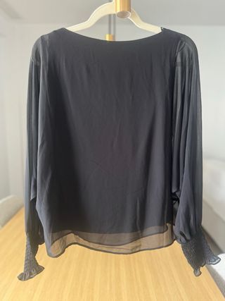 Blusa Zara Negra Mangas Transparentes Talla S