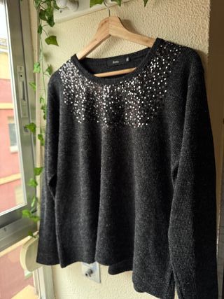 Jersey Festa gris con lentejuelas