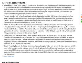 Cámara Digital 4K 48MP Compacta Negra