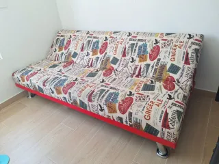 Sofá Cama Diseño Vintage Tela y Metal