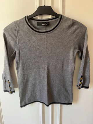 Mango Jersey Gris Manga 3/4 Botones Dorados