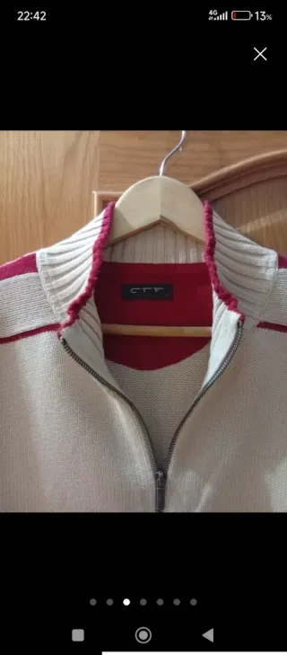 Chaqueta de punto hombre beige y roja Talla L