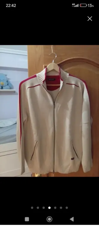 Chaqueta de punto hombre beige y roja Talla L