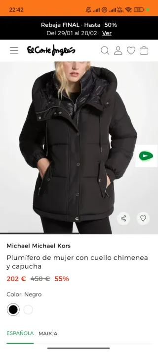 Michael Kors Plumífero Negro Mujer