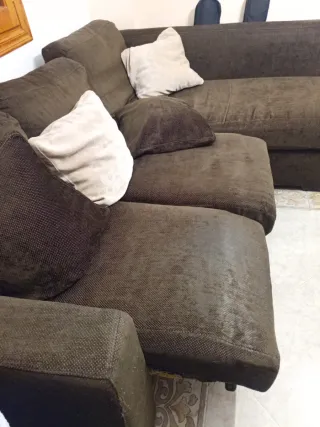 Sofá chaislongue tela marrón