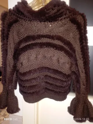 Chaqueta K. Dachy punto y piel de conejo marrón