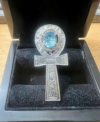 Anillo Ankh Plata y Aguamarina Auténtica