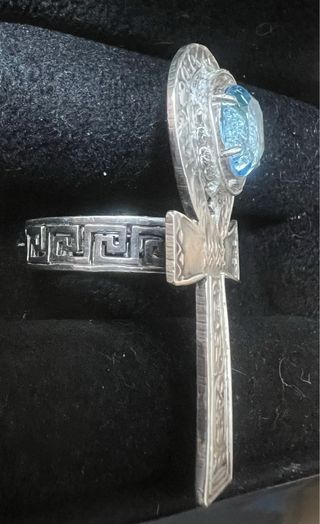 Anillo Ankh Plata y Aguamarina Auténtica