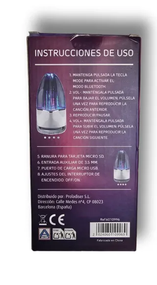 Altavoz QUIGG Bluetooth Luz y Agua