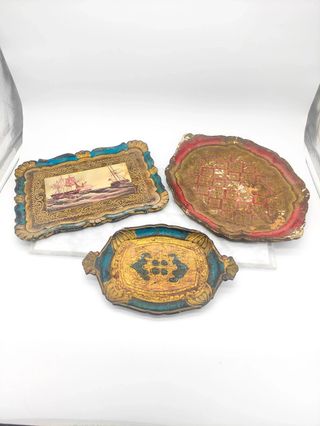 Lote 3 Bandejas Florentinas Italia Madera