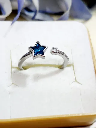 Anillo Plata Estrella Cristal Azul Ajustable