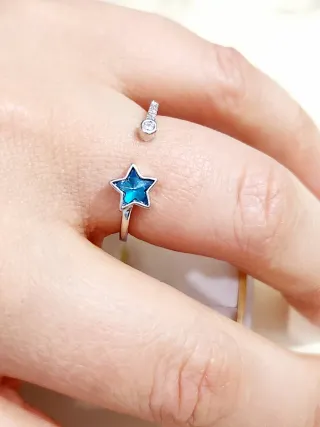 Anillo Plata Estrella Cristal Azul Ajustable