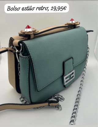 Bolso estilo retro beige y verde