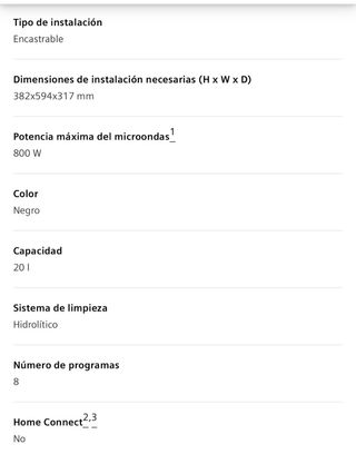 Microondas Siemens Encastrable 20L Grill