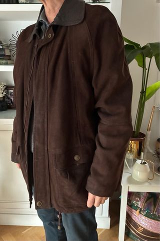 Chaquetón de piel marrón para hombre