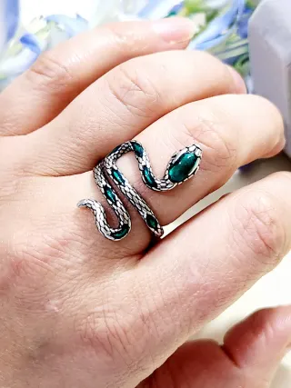 Anillo Serpiente Plata Esmalte Verde Ajustable