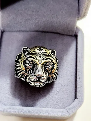 Anillo Diseño Tigre Plata y Oro