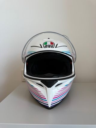 Casco Moto AGV Blanco Rayas Colores talla XS