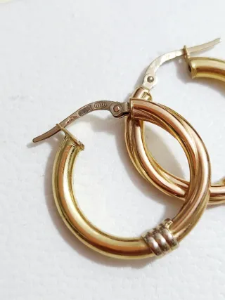 Pendientes Aros Oro 18k Macizo Bicolor
