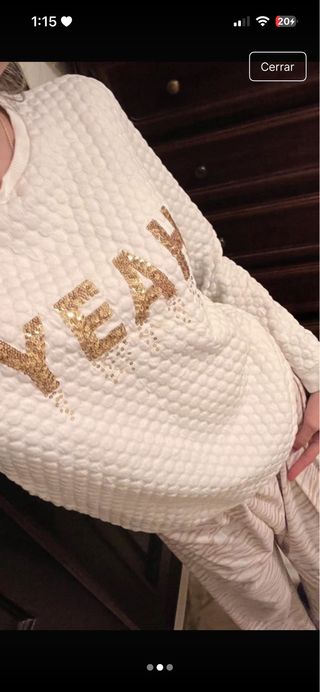 Sudadera blanca con letras doradas T. 9/10Y