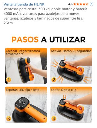 Ventosa Cristal 300kg Doble Motor Batería