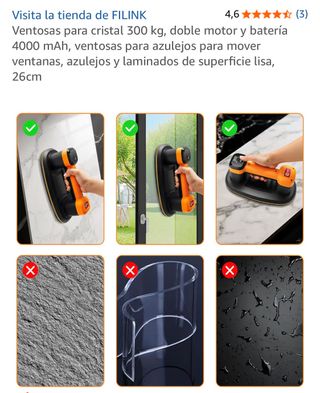 Ventosa Cristal 300kg Doble Motor Batería