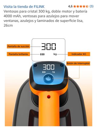 Ventosa Cristal 300kg Doble Motor Batería