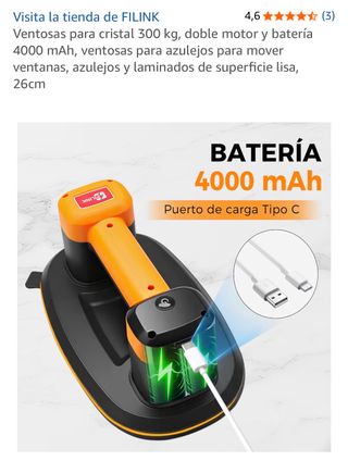 Ventosa Cristal 300kg Doble Motor Batería