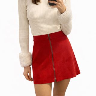 Falda roja Zara XS con cremallera Mini efecto ante