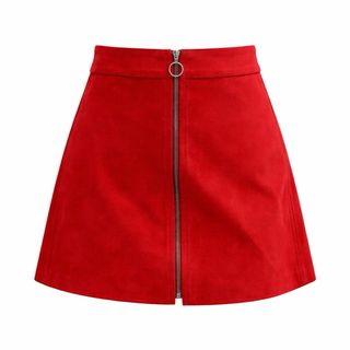 Falda roja Zara XS con cremallera Mini efecto ante
