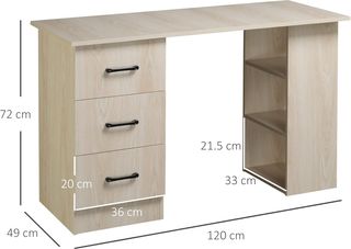 Escritorio Porta PC Con 3 Cajones Y 3 Estantes, Escritorio para Habitación Y Oficina en Madera 120X49X72Cm