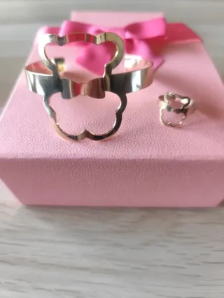 Pulsera y Anillo Oso Dorado de acero inoxidable
