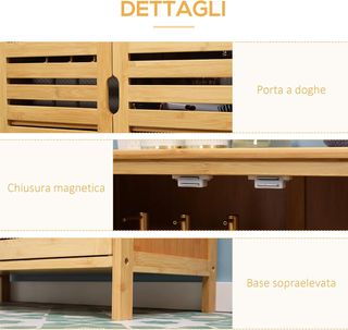 Mueble de Baño Moderno de 2 Puertas, Armario de Baño con 2 Estantes Ventilados de Bambú, 68X32X86 Cm, Color Madera