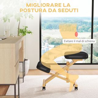 Silla Ergonómica de Rodillas con Altura Ajustable, Silla Postural Ergonómica para Oficina y Casa, Taburete Ergonómico de Rodillas de Madera con Ruedas, Negro