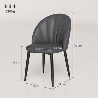 Juego De 2 Sillas De Comedor, Sillas De Cocina Modernas Con Respaldo En Concha Y Patas De Metal, Silla De PU Con Acolchado Para Cocina, Dormitorio, Oficina Y Sala De Estar, Gris Oscuro