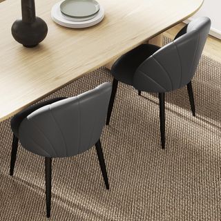 Juego De 2 Sillas De Comedor, Sillas De Cocina Modernas Con Respaldo En Concha Y Patas De Metal, Silla De PU Con Acolchado Para Cocina, Dormitorio, Oficina Y Sala De Estar, Gris Oscuro