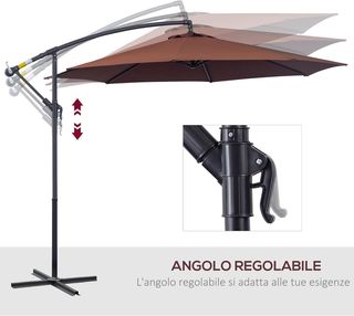 Sombrilla de Jardín 3X2.5 M con Brazo Inclinable y Manivela, de Acero y Poliéster, Marrón