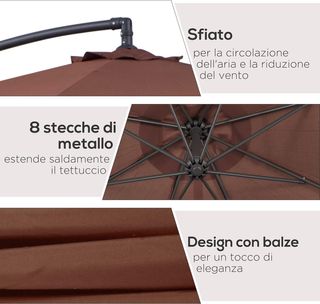 Sombrilla de Jardín 3X2.5 M con Brazo Inclinable y Manivela, de Acero y Poliéster, Marrón
