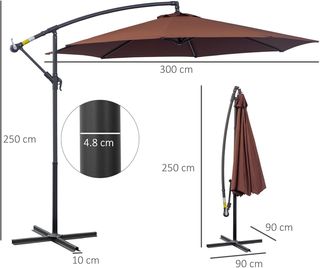 Sombrilla de Jardín 3X2.5 M con Brazo Inclinable y Manivela, de Acero y Poliéster, Marrón